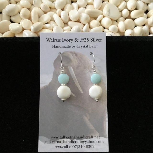 Walrus Ivory Earrings Talkeetna Handicraft