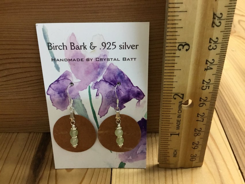Alaskan Birch Bark Earrings & Jade