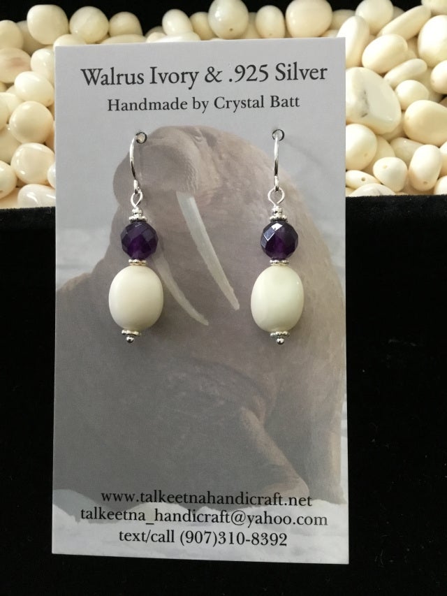 Walrus Ivory Earrings Talkeetna Handicraft