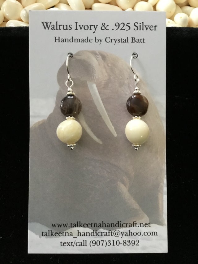 Walrus Ivory Earrings Talkeetna Handicraft